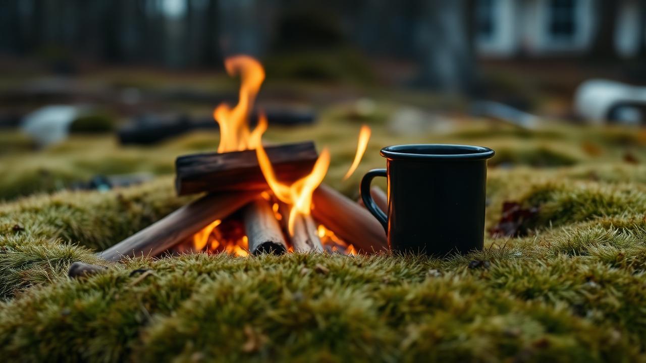 Matlagning över öppen eld i skogen